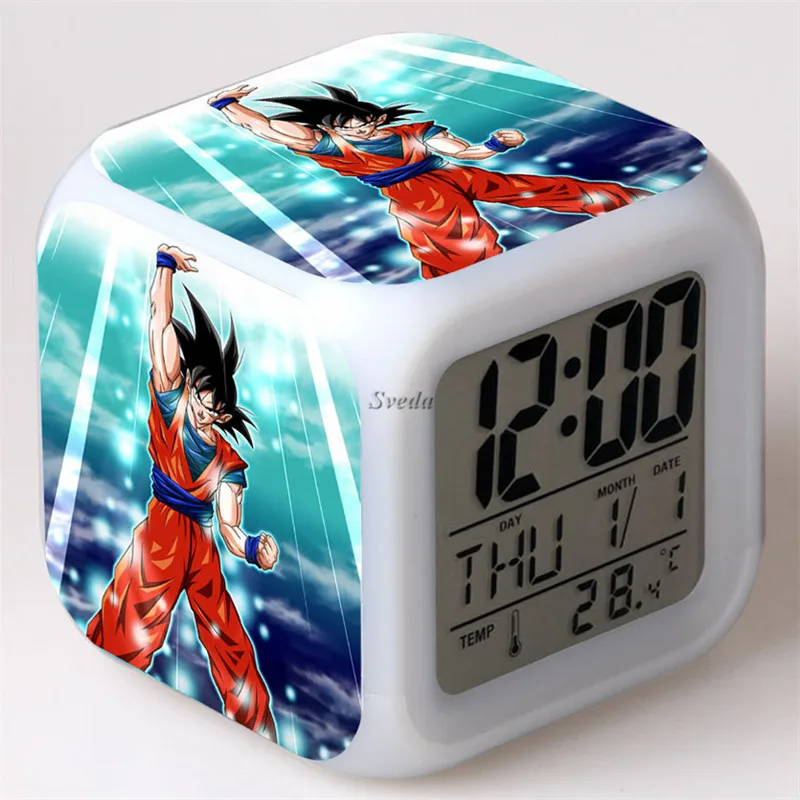 Hot Anime DragonBall Clock LCD Alarm Clock Colors Changing Thermometer Night Glowing Cube Digital Clock