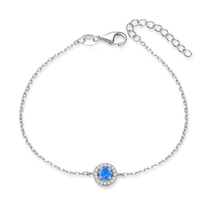Adjustable 925 Sterling Silver AAA Cubic Zirconia Rhodium Plated Round Shape Opal Bracelets Bangles