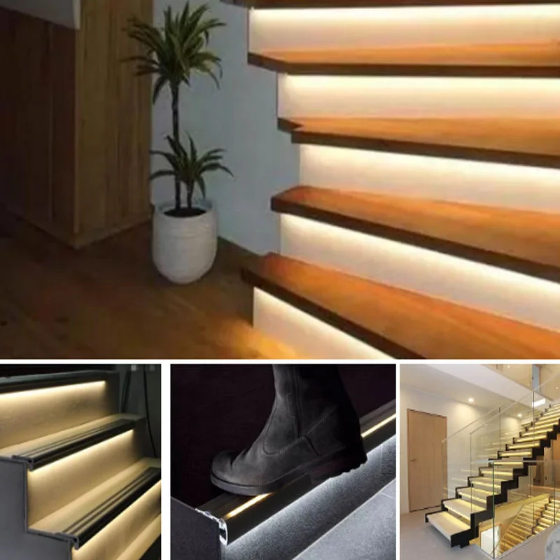 Modern Design LED Profile Aluminum Safety Light Step Stair Nosing Features Rubber Insert