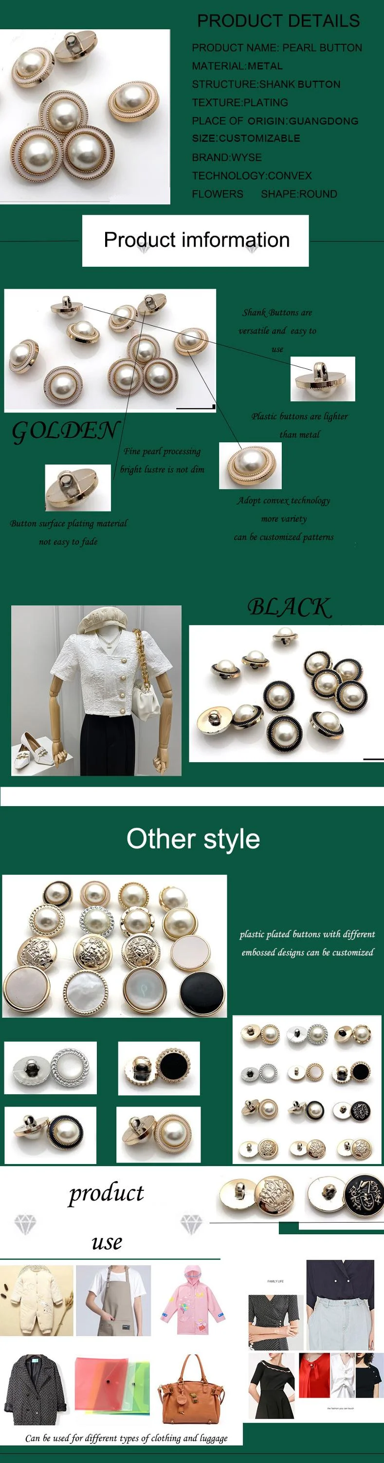 2020 New style factory direct supply fashionable plastic ABS with pearl sewing shank button for shirt