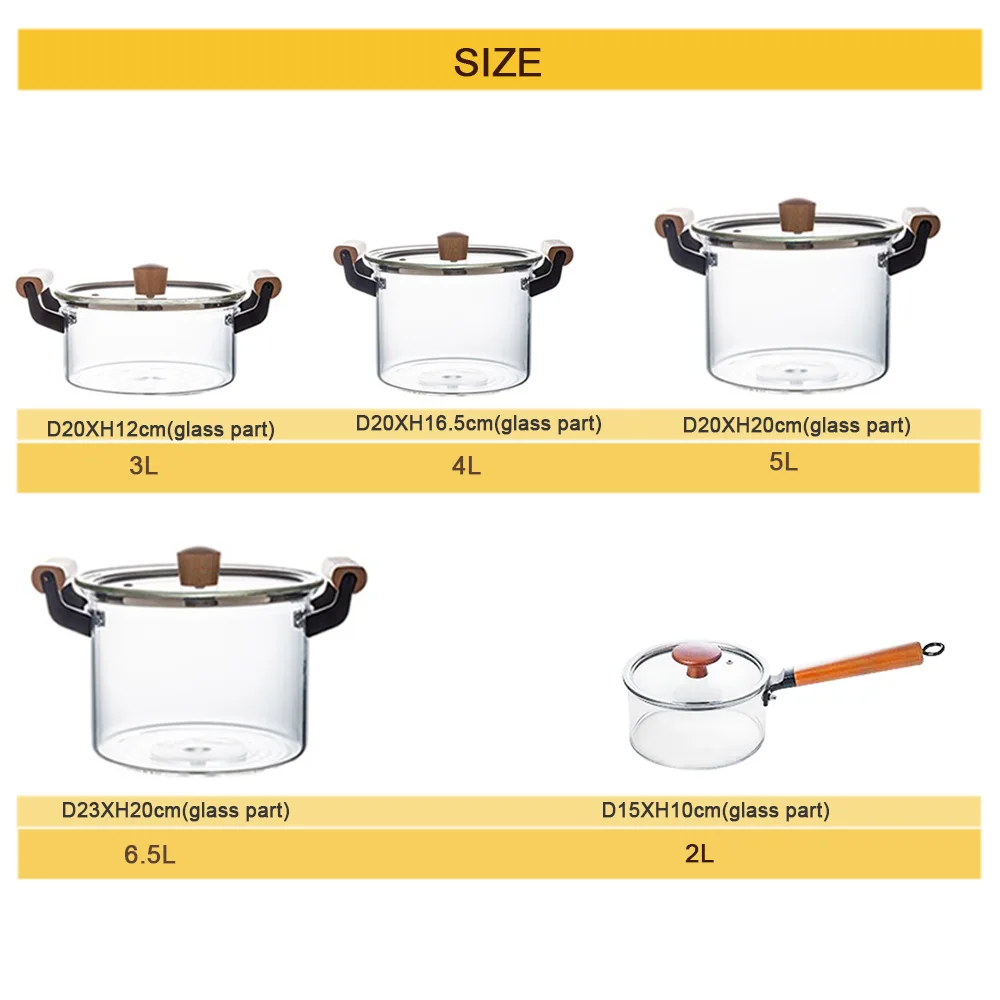 Direct Heating Heat Resistant clear Transparent Glass Cooking Pot