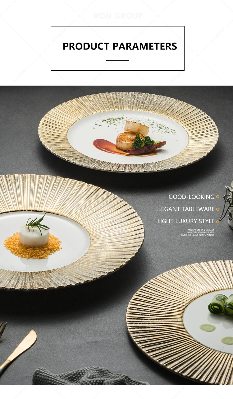 High quality new style restaurant wedding banquet gold rim white dinner porcelain ceramic plates sets dinnerware modern