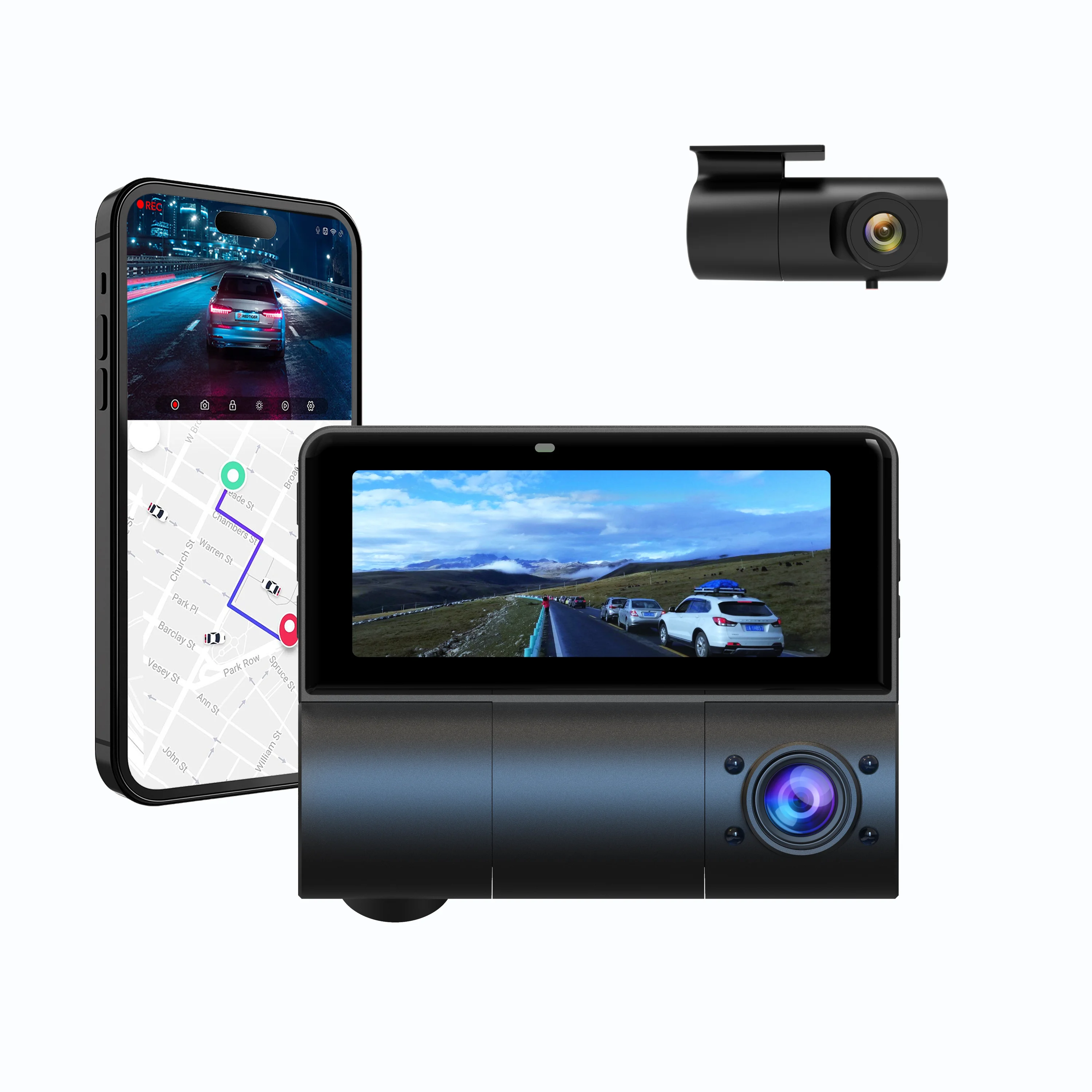 Dash Cam Front and Rear 4k Drive Recorder 3 Channel 4k GPS Black Box F1.8 with 3.16 Inches LCD for Road Trip Scenic Vlogging