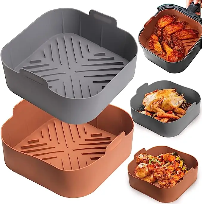 Silicone Air Fryer Basket Liners Square 2pcs Reusable Air Fryer Silicone Pots For Food Safe 7057