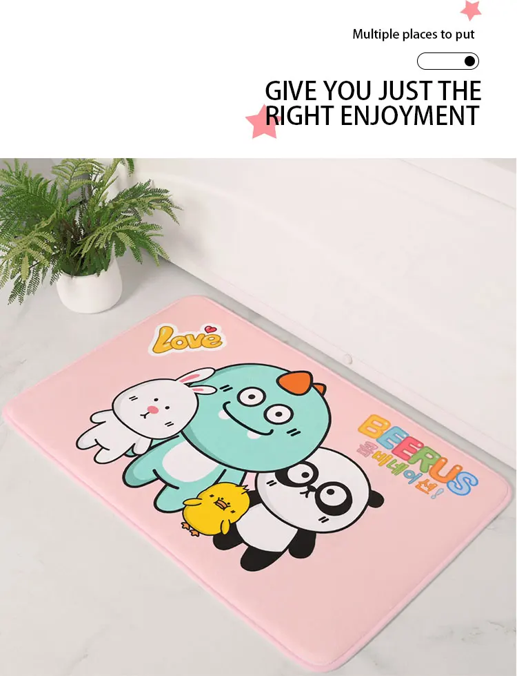 BEERUS FRIENDS CARTOON FOREST Modern Flannel Bath Mat Anti-Slip Water Absorbent Memory Foam Protection Non-Slip for Bathroom manufacture