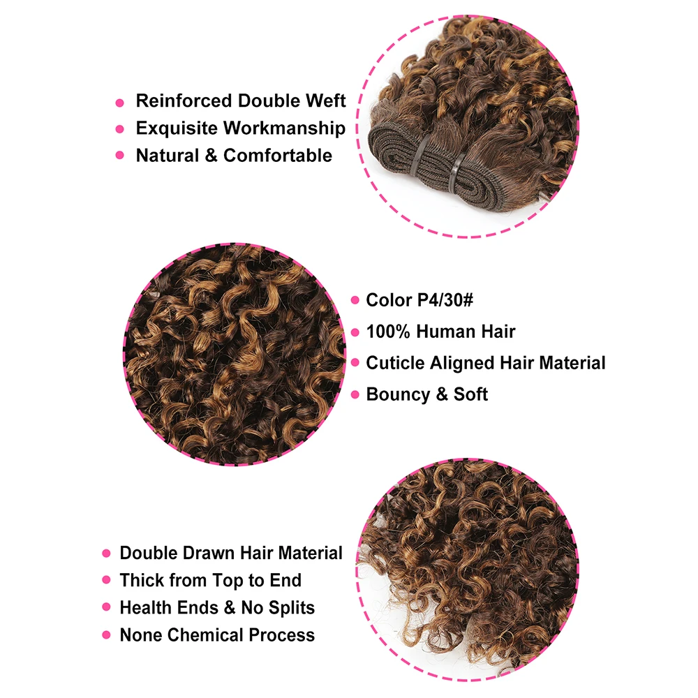 SDD Piano Color Pixie Curls P4/30# Human Hair Bundles Highlight P4/30 Single Donor Raw Super Double Drawn Pixie Curly Bundles