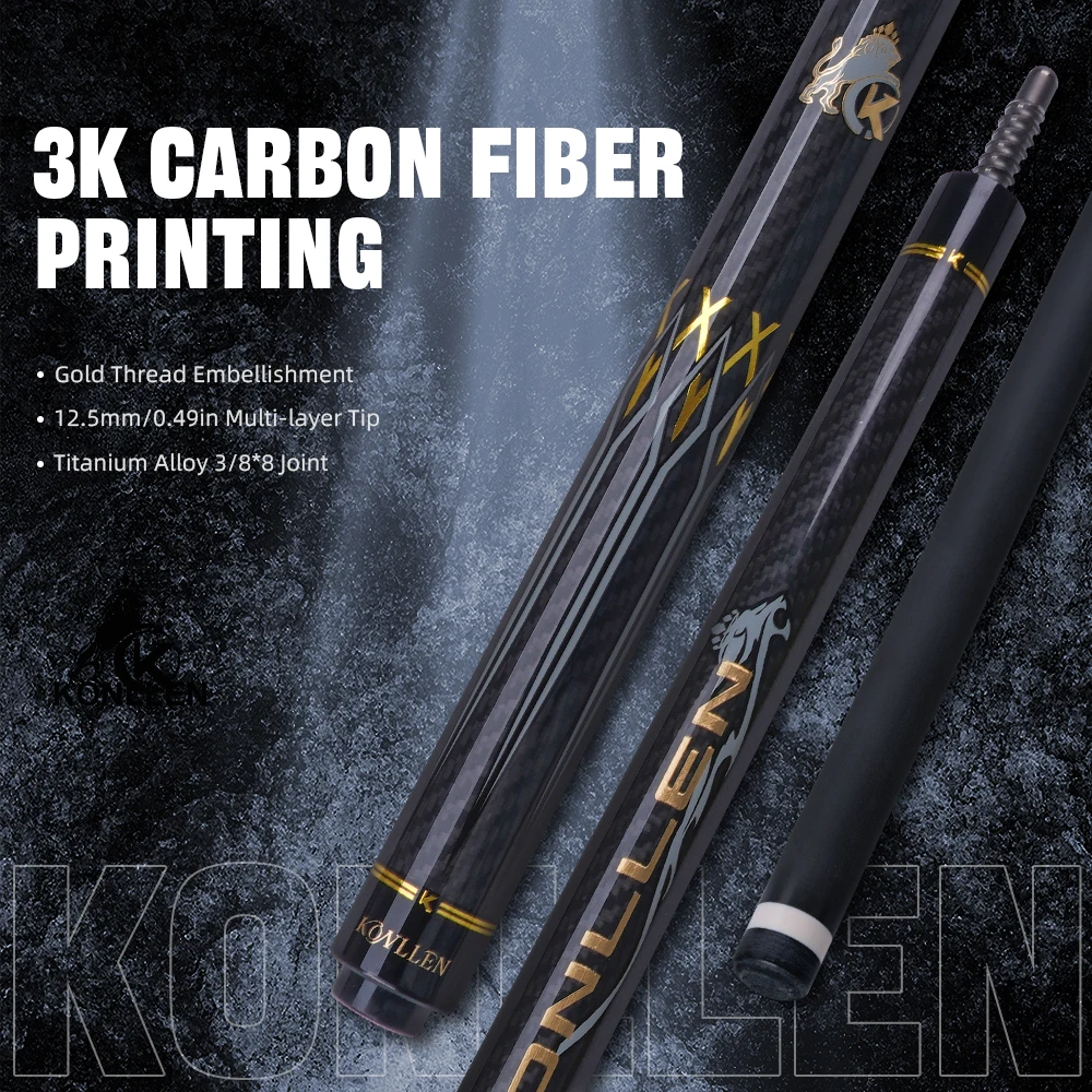 KONLLEN Billiard KL-3K Carbon Fiber Pool Cue Stick 12.2mm Tip 3*8
