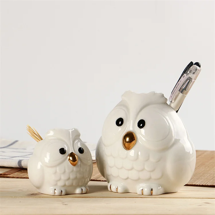 Customized High-End Ceramic Owl Toothpick & Pen Holder Glazed Exclusive Design for Restaurants Personalized Specialty Supplies
