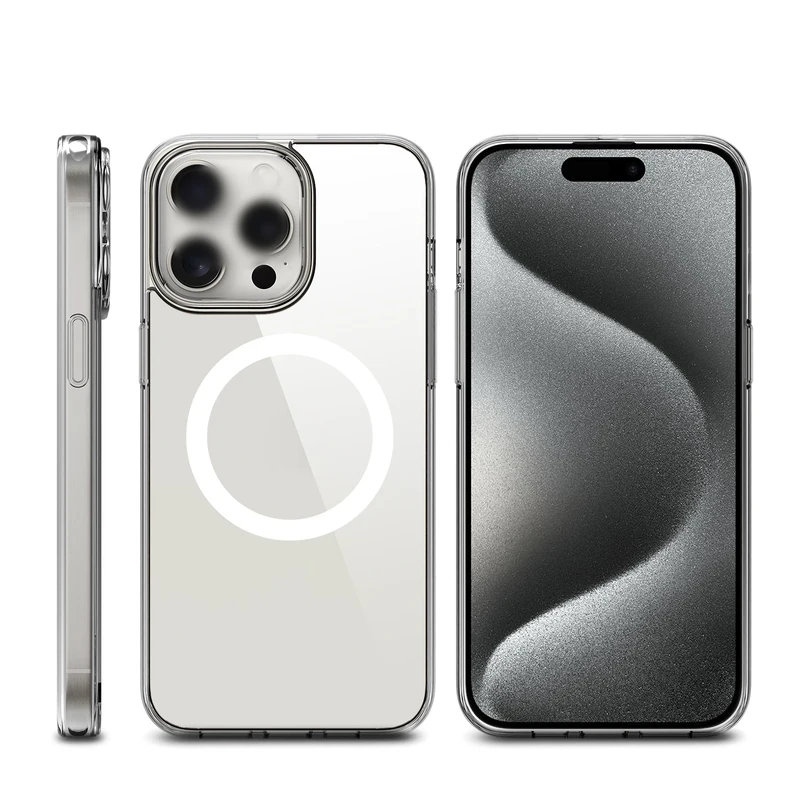 Anti-scratch clear PC and TPU case with magnet for iPhone 15 and 14 Pro Max