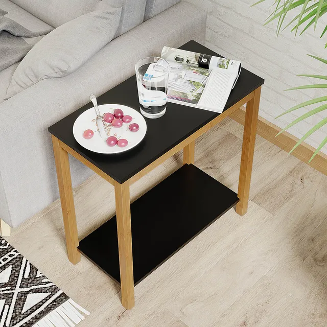 European-Style Modern Sofa Desk Portable Black Adjustable Side Table for Living Room and Bedroom Simple Bamboo Furniture