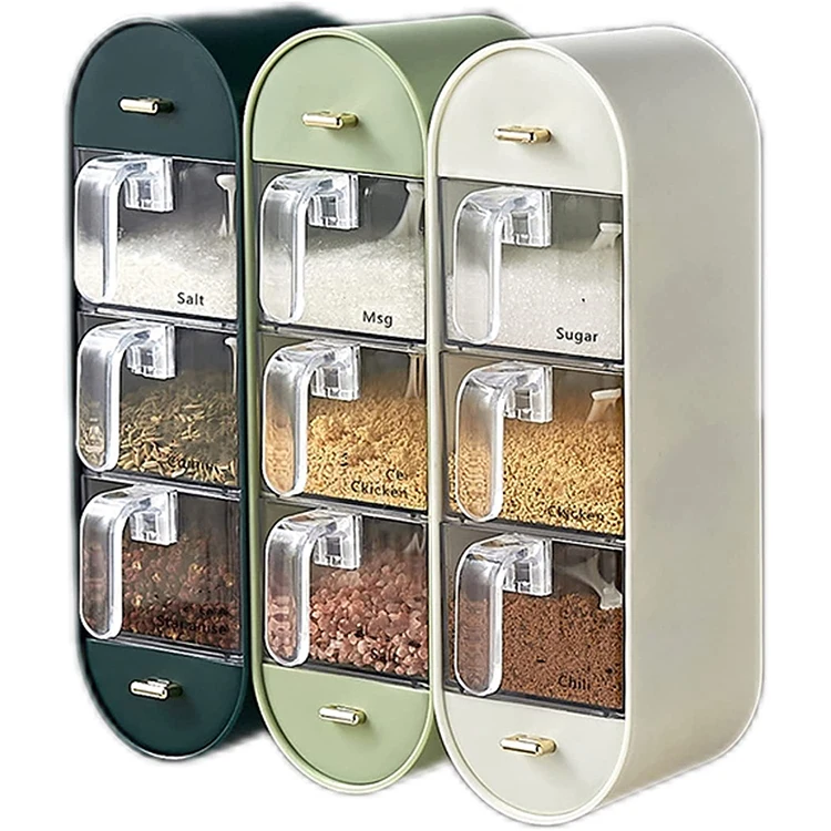 Kitchen Compartment Seasoning Storage Boxes Set Plastic Seasoning Box Set  Wall-Mounted Spice Box