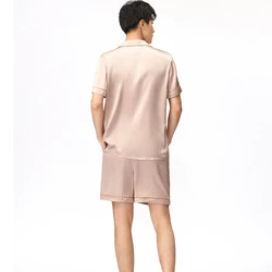 Custom summer luxury silk short set two piece short sleeved satin silk short pajamas set men NO 4