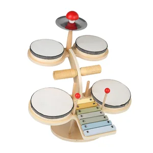 Montessori Wooden Jazz Drum Set for Kids Educational Musical Learning with Multifunctional Instrument for Early Development Toy