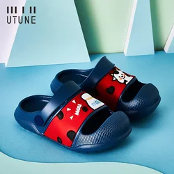 Детские летние милые пляжные сандалии UTUNE для мальчиков и девочек, Нескользящие домашние и уличные сандалии из ЭВА на мягкой подошве, тапочки, обувь