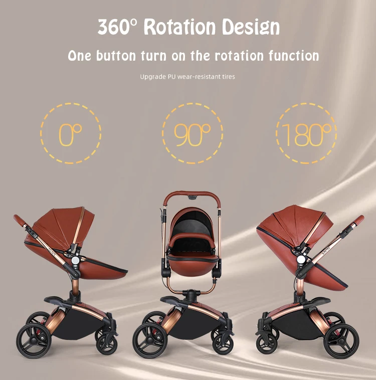 Hot Sell New Model 3 in 1 Baby Stroller Leather Baby Carriage baby trolley 360 degree rotation