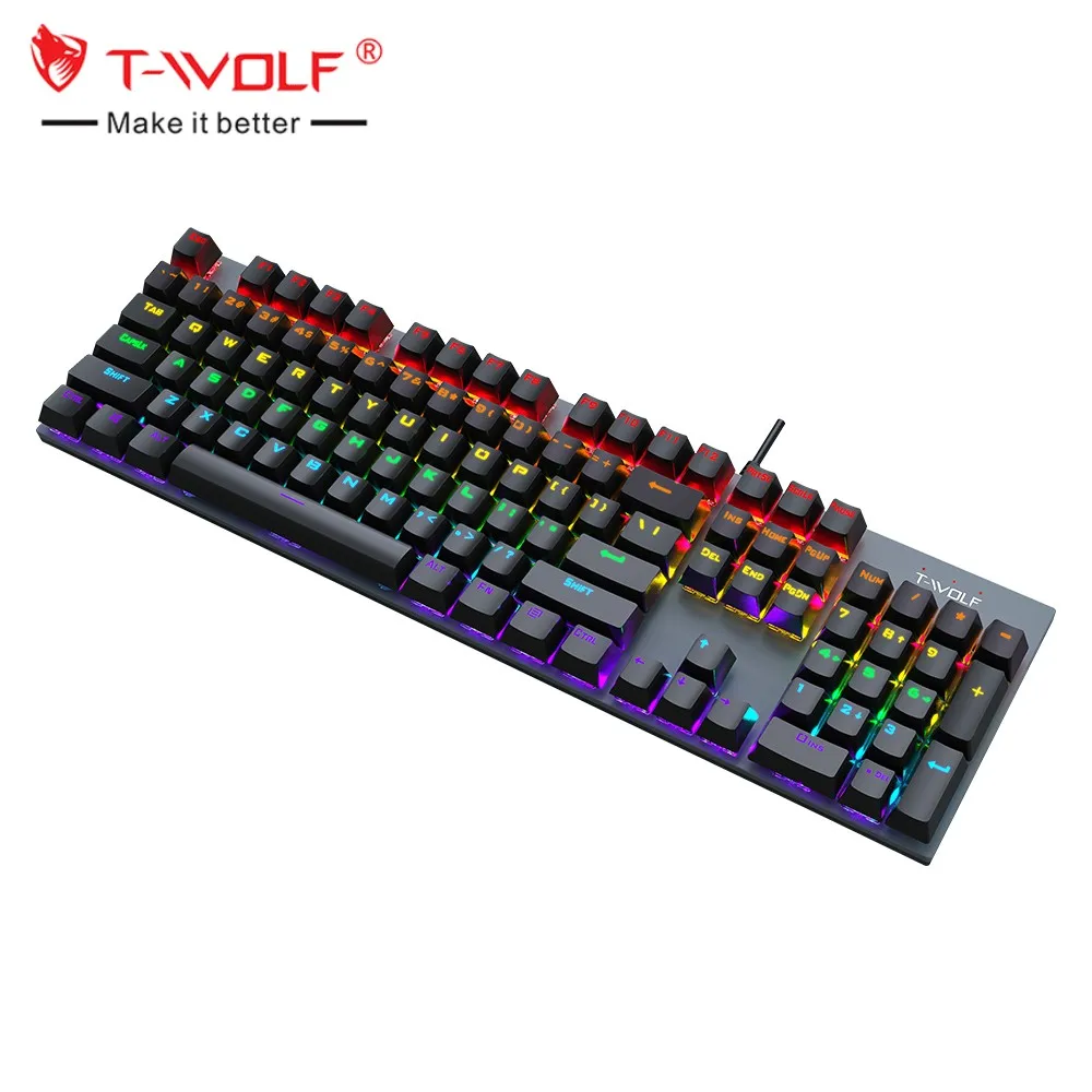 T17 Mechanical Keyboard USB Wired Keyboard RGB rainbow Light for Gaming Computer 104keys Ergonomics Multimedia Keyboard