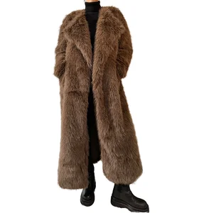 Women's Long Maxi Fox Faux Fur Coat Winter Solid Sheared Overcoat with Fur Trim Elegant Style for Cold Seasons