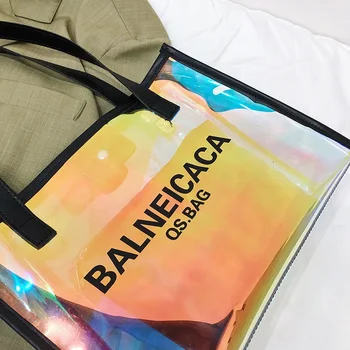 Hot Selling Fashion Cheap Holographic Transparent PVC Shopping Bag Stylish  College Designer Clear Tote Bags - China Paper Bag and Packaging price