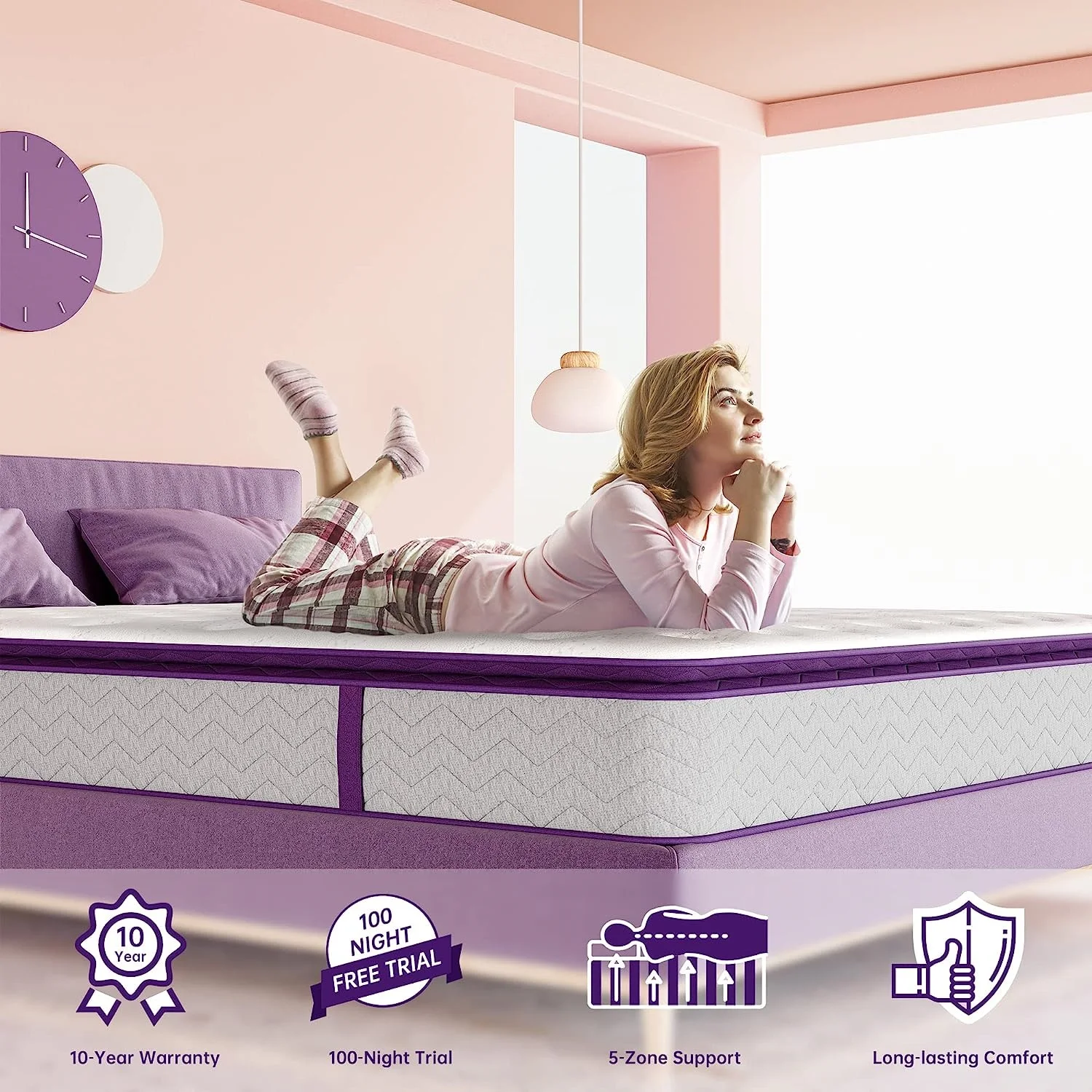 Purple Knitted Fabric XXXN Matress Gel Memory Foam Matress Natural