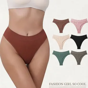 Plus-Size Women's Seamless Breathable Low-Rise Sports Fitness Panties Sexy Thong with Wide Waistband No-Show Solid Color Briefs