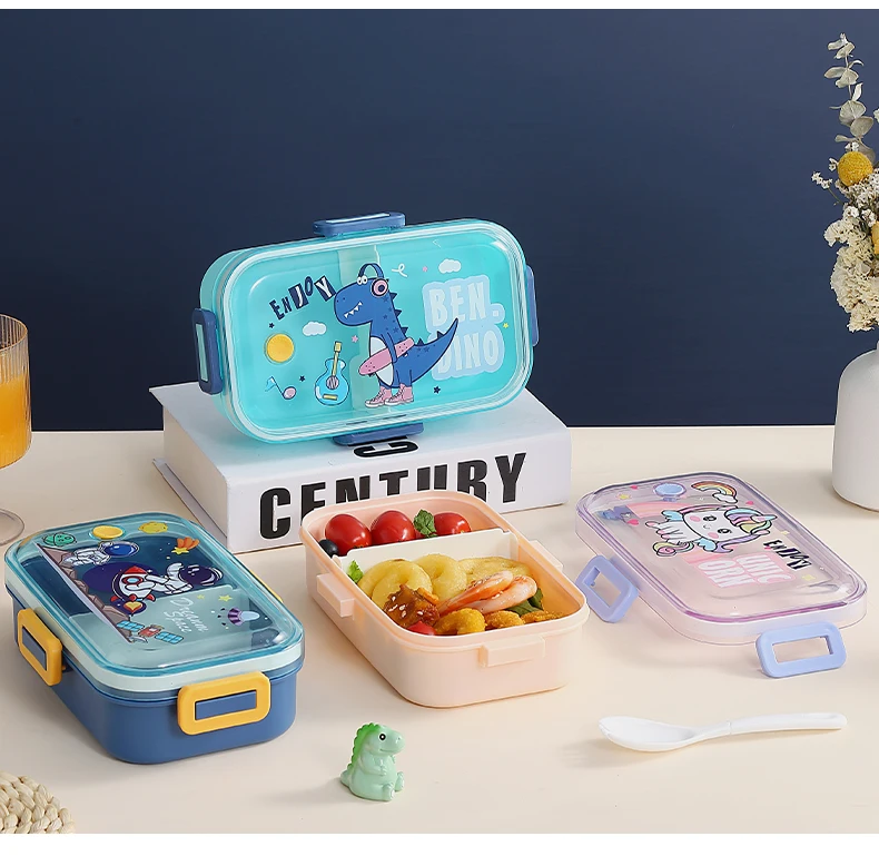 2023 Hot Sale Leakproof Lunch Boxes Plastic Cute Cartoon Bento Box Food Packing Rectangle Shantou Plastic Food Containers Set