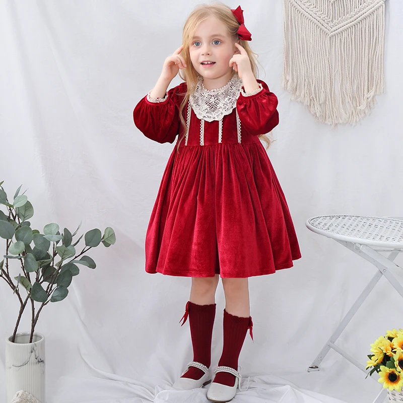 Kids Boutique Dress Winter Party Red Velvet Girls Spanish Dress Baby Christmas Dress Kids Boutique Dress Winter Party Red Velvet Girls Spanish Dress Baby Christmas Dress