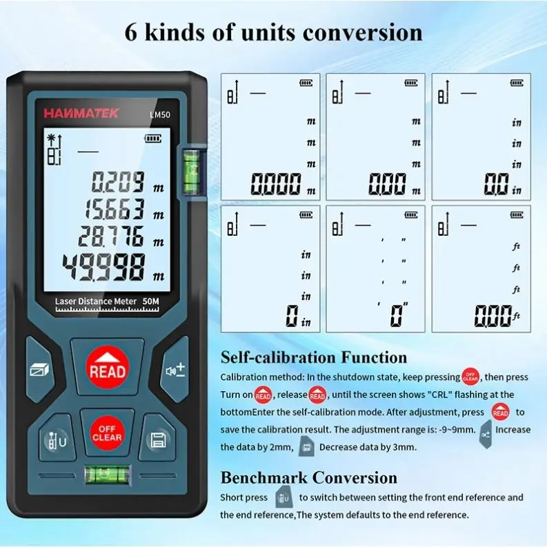 Лазерный дальномер LM50/LM100 50 м 100 лазерный измерительный инструмент цифровой измеритель расстояния линейка тестовый горизонтальный пузырь