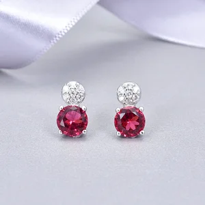 Jewelry Manufacturer Sale Fashionable 925 Sterling Silver Earring Aaa Crystal Ruby Stone Earrings for Women