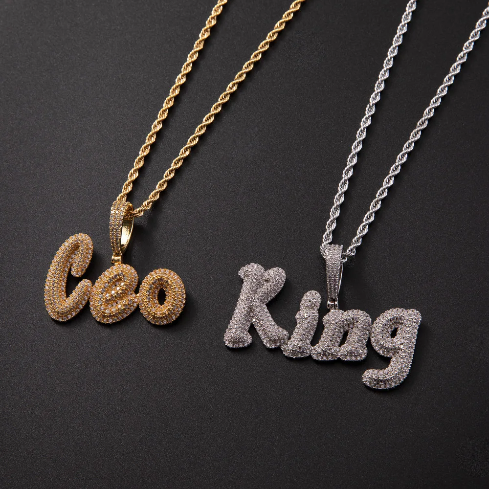 Hip Hop Iced Out Personalize Custom Name Diamond Letter Pendant Necklace  Brush Font New Style Custom Name Pendant Necklace