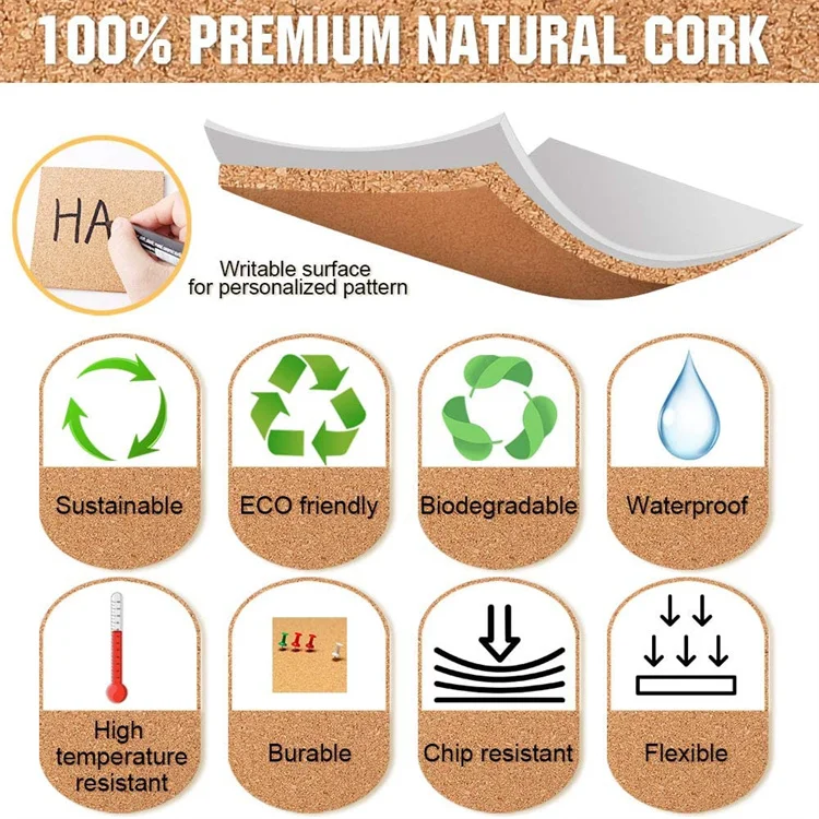 4 Inch Self Adhesive Cork Coaster Round Backing Cork Tiles Mat with ...