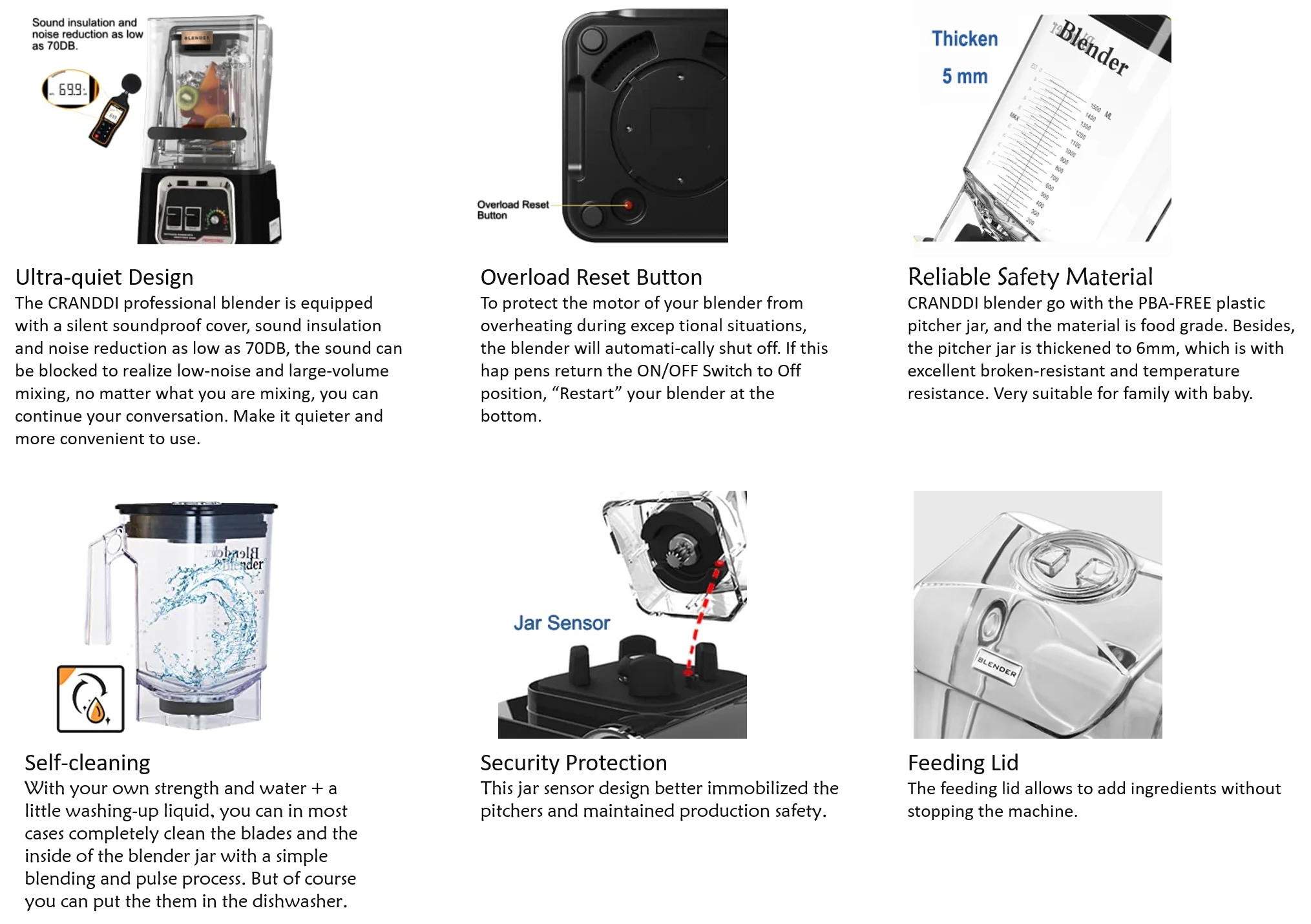 Cranddi Smoothie Blender Professional Countertop Blender With Removable