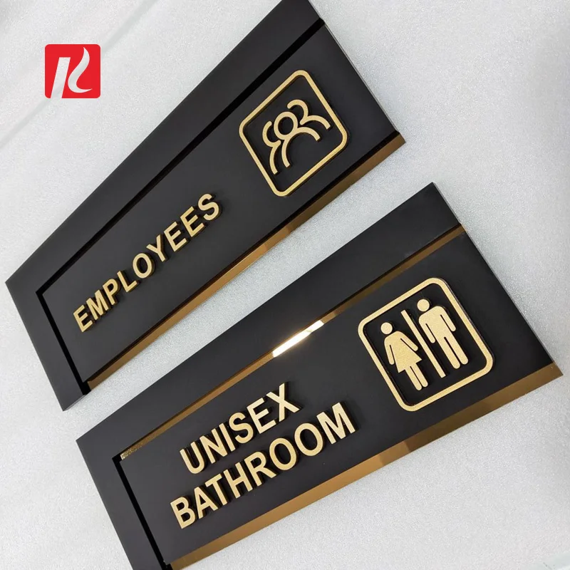 Custom Restroom Sign Acrylic Stainless Steel Bathroom Toilet Washroom Door Sign Self-adhsive Unisex Men Women Restroom Logo Sign