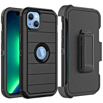 Heavy Duty Rugged New Defender Designed with Swivel Belt Clip and Kickstand Black Phone Case Cover for iPhone 15