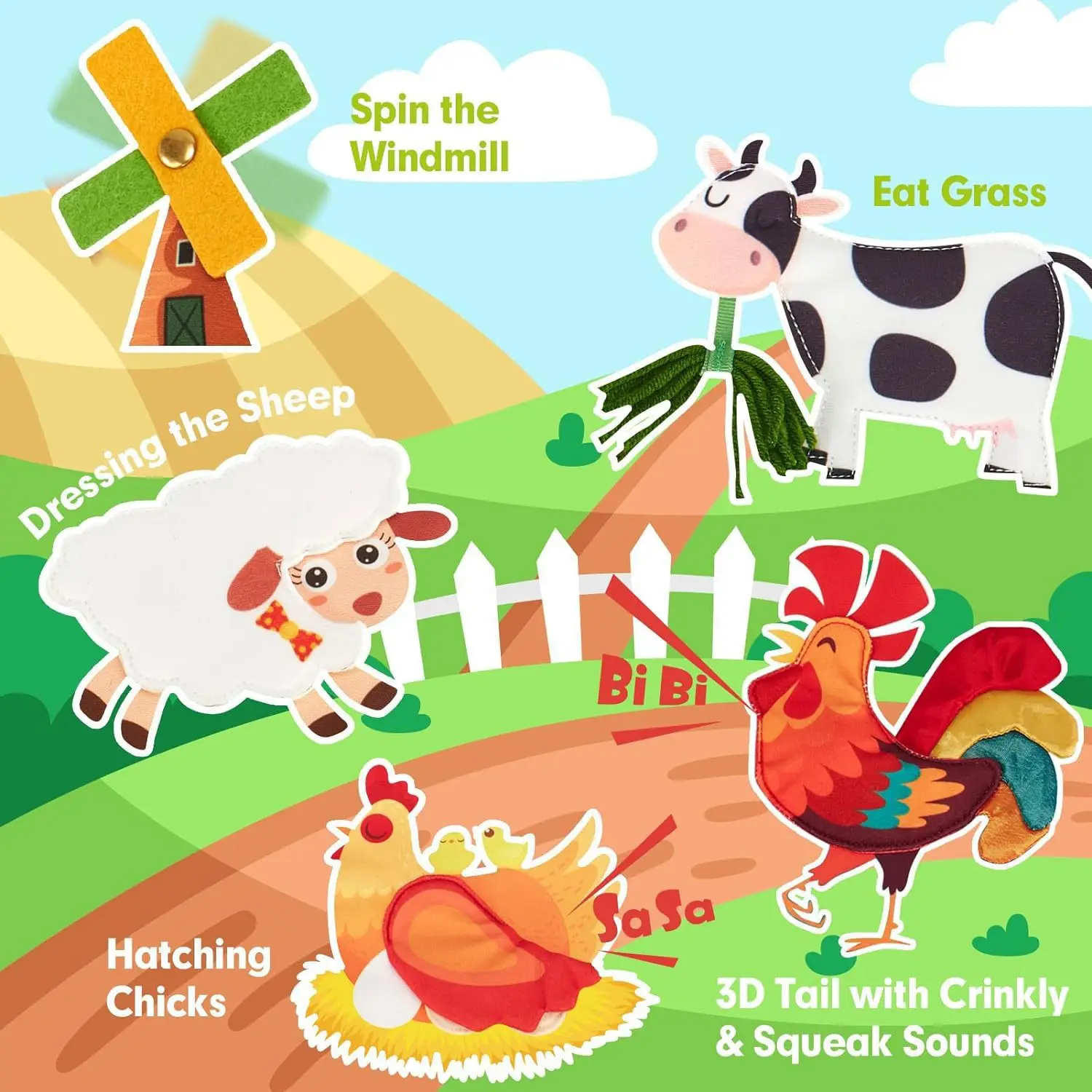 Early Felt Education Learning Board Book for 5-7 Years Old Kids Baby Fruit Tree Farm Animal Cognition Tools Educational Toys