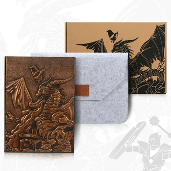 2024 Dungeon Master's Screen Faux Leather Embossed Dragon & Mimic Four-Panel with Pockets Dungeons & Dragons DM Accessories