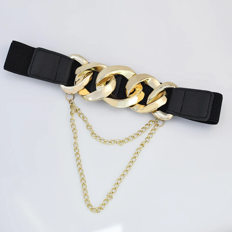 Elastic Corset Belt Gold Chain Belts for Women Tassel Stretch Ceinture  Femme Cummerbunds Fashion Luxury Dress Cintos