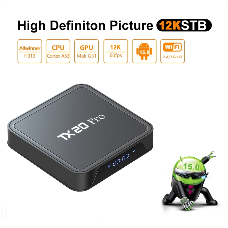 Custom TX20 Pro Android 15 TV Box - 16GB/256GB, 4K Media Player