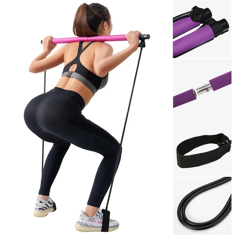 SHENGDE Portable Adjustable Resistance Steel & Foam Pink/Purple OEM Kit Workout Fitness Yoga Band Gym Stick Pilates Bar