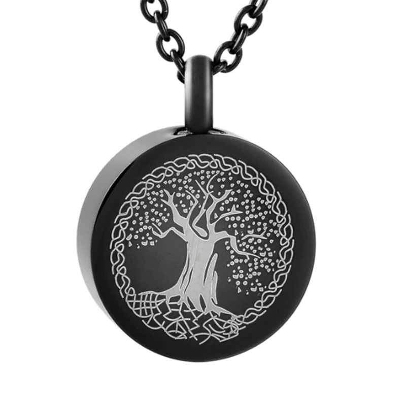 Urn Necklace for Ashes Round Big Tree Pattern Cremation Jewelry Keepsake Pendant Eternity Memorial Gift for Women and Men
