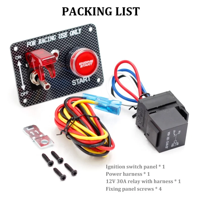 12V Racing Car Ignition Switch Panel With LED Push Start Button - For Cars, Boats, Vans, DIY Projects
