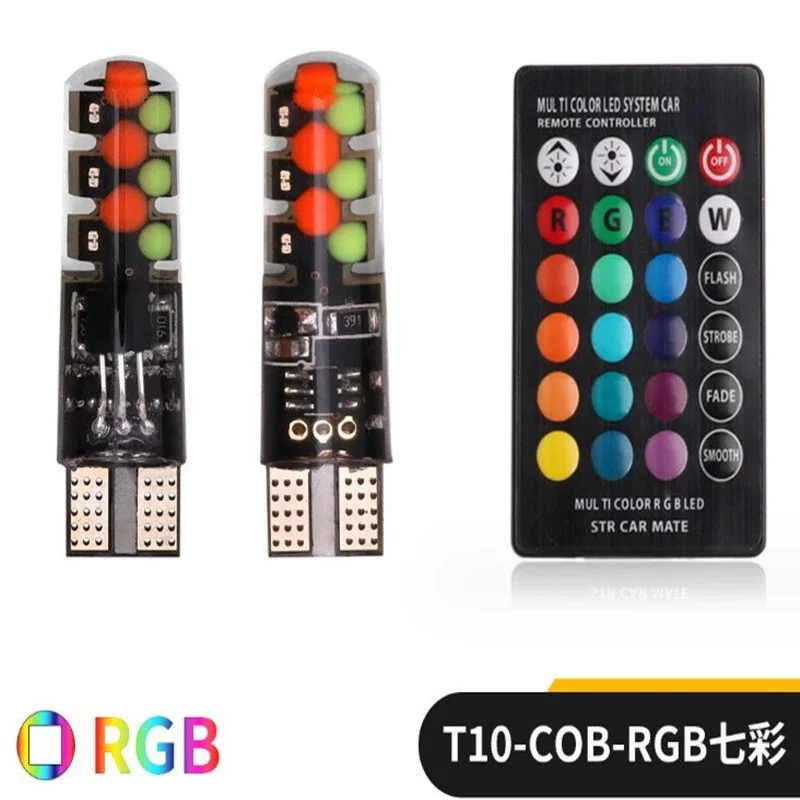 TCYATO  RGB LED T10 Canbus Bulbs for Car Headlight COB Auto Reading Lamp Silicone  Remote Control Strobe Flash Spotlight