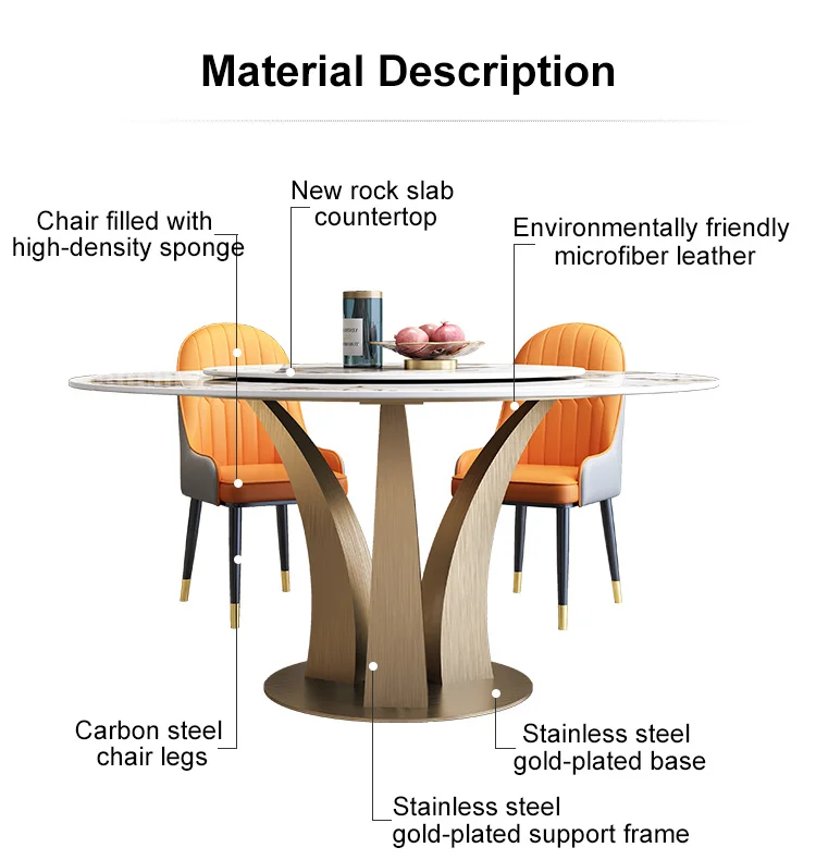 Modern Luxury Gold Stainless Steel Base Cheap Round Dinner Table And Chairs Round Dining Table ...