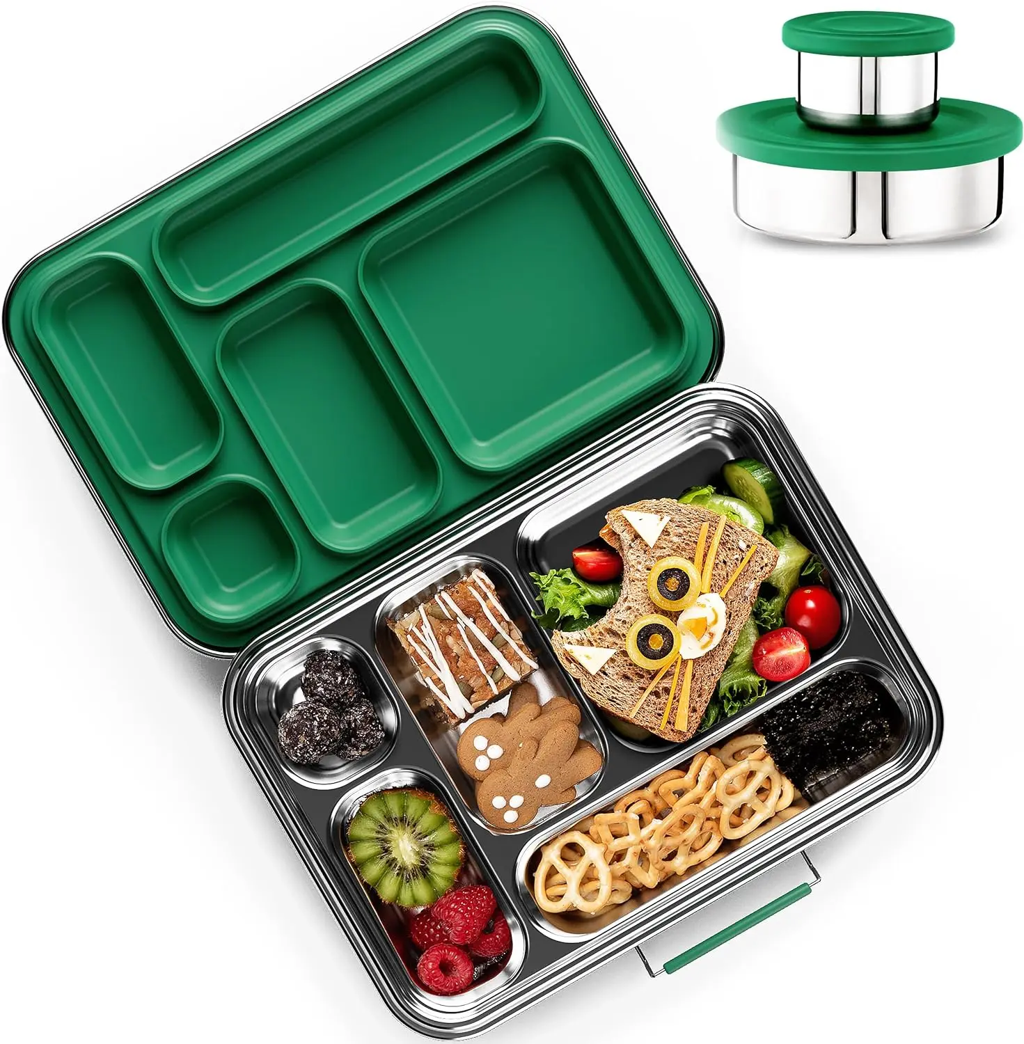 AOHEA Large Stainless Steel Lunch Container 5 Section Design Holds a Variety of Foods Metal Bento Box Stainless Steel Lunch Box