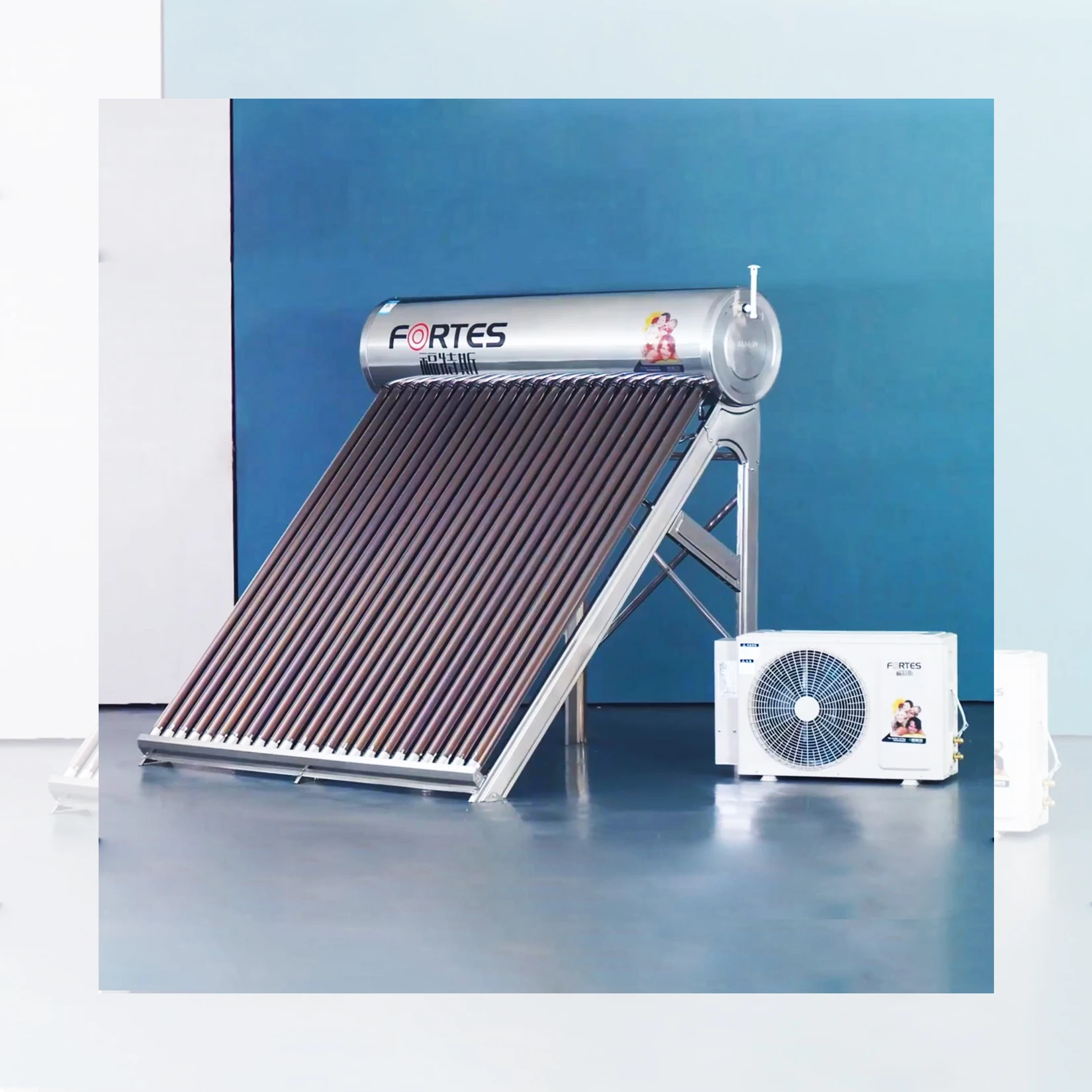 Best Price  Pressurized Evacuated Tube Hybrid Solar Water Heater System + Air Source air to Water Heat Pump for Home