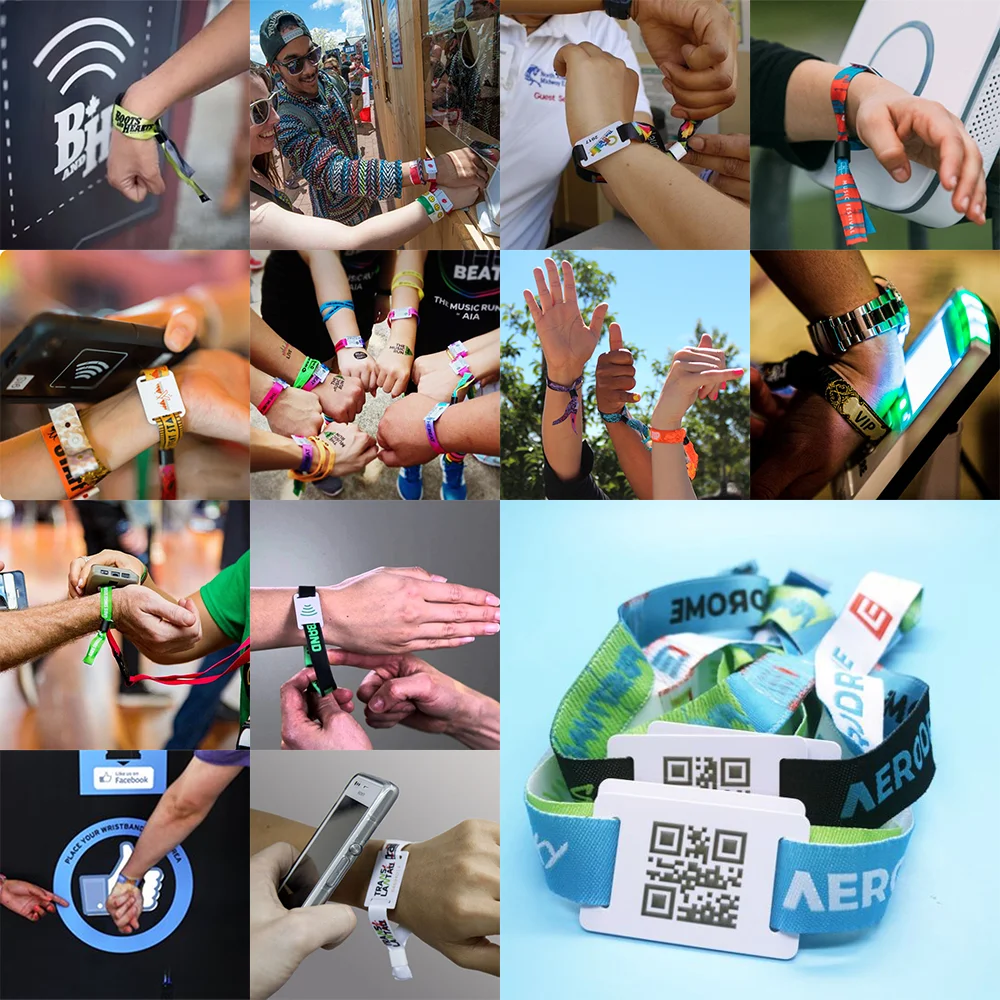 Fabric Print Woven RFID Wristband Disposable 125Khz 13.56mhz UHF As Ticket For Event