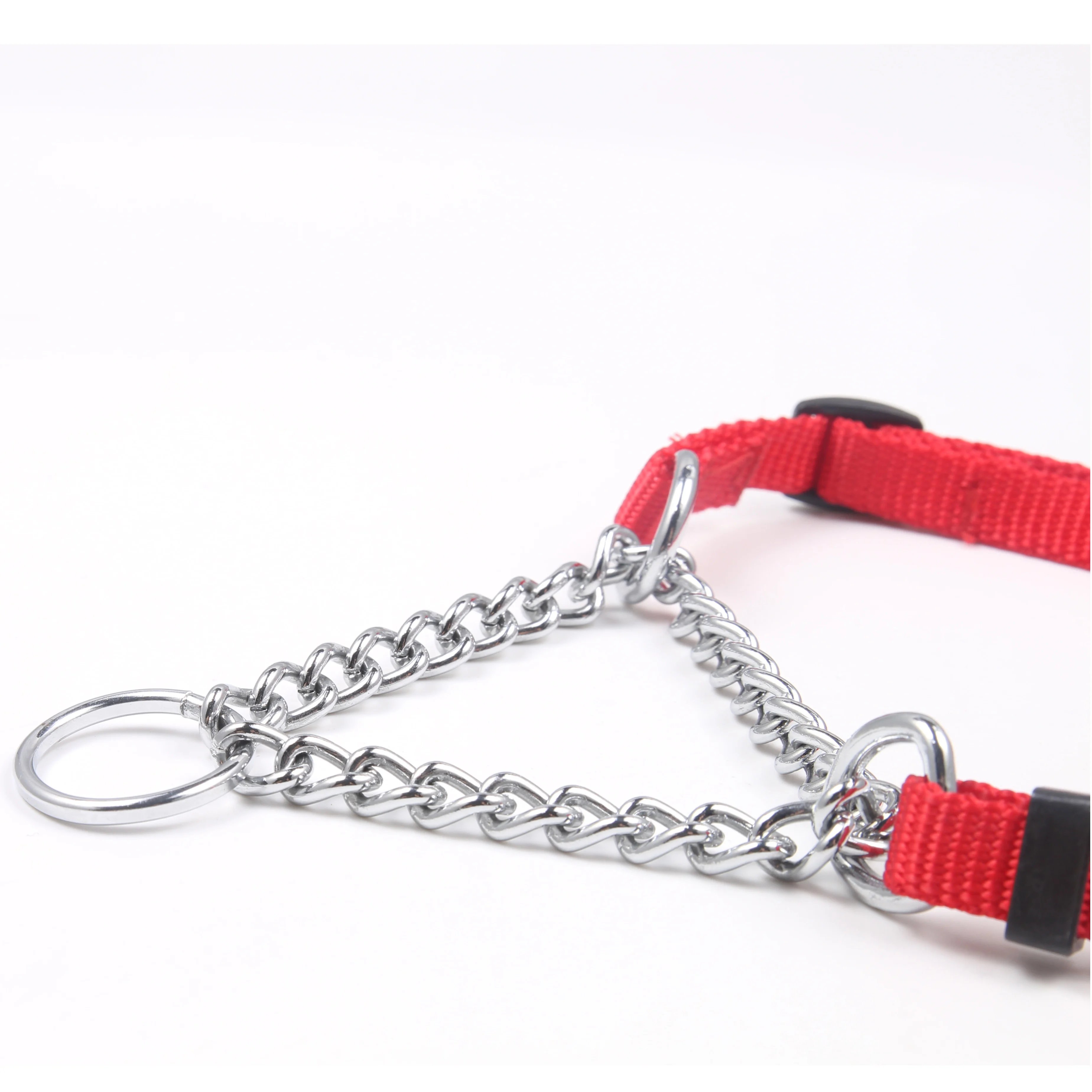 Low Price Adjustable Quick Release Simple Solid Scarf Half Chain Martingale Collars Iron Nylon Steel Chain Link