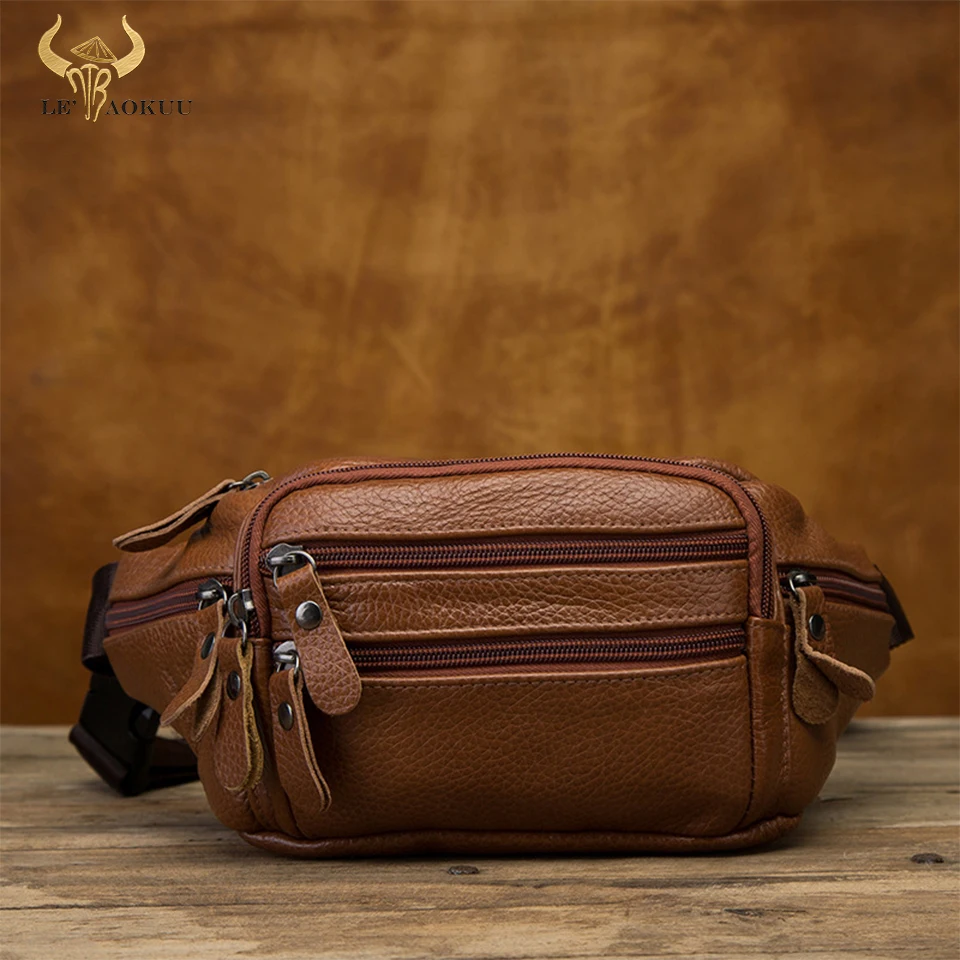 Fashion Quality Leather Male Waist Bag Design Casual Cell Phone Case Pouch Travel Fanny Pack Men 004