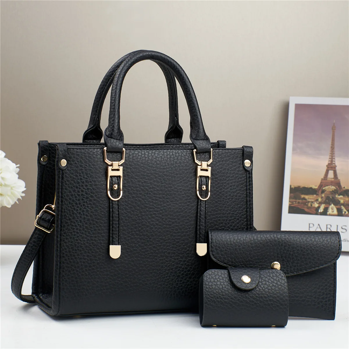2025 Sequin Leather 3 Pieces Set Ladies Shoulder Bags Luxury