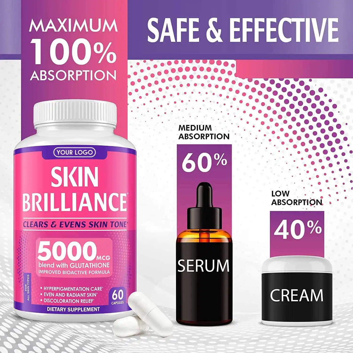 Personalized Brand Label Best Beauty Products Glutathione Skin Brightening  Capsules Anti-aging Effects and Powerful Antioxidants
