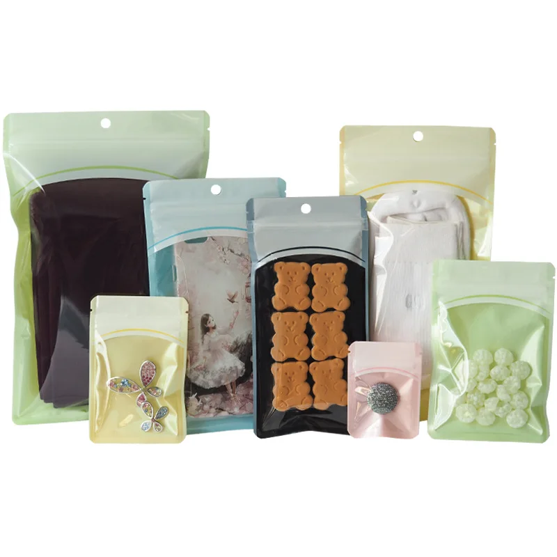 Custom Logo Macaron Pink Color Mylar Ziplock Bag Sealable Packaging  Bags with One Side Clear for Makeup Brush Eyelash